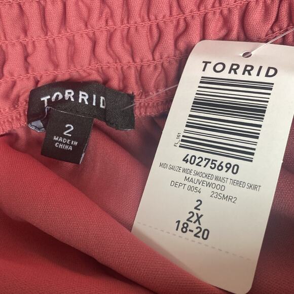 Torrid Midi Washable Gauze Smocked Waist Tiered Skirt - Picture 7 of 8